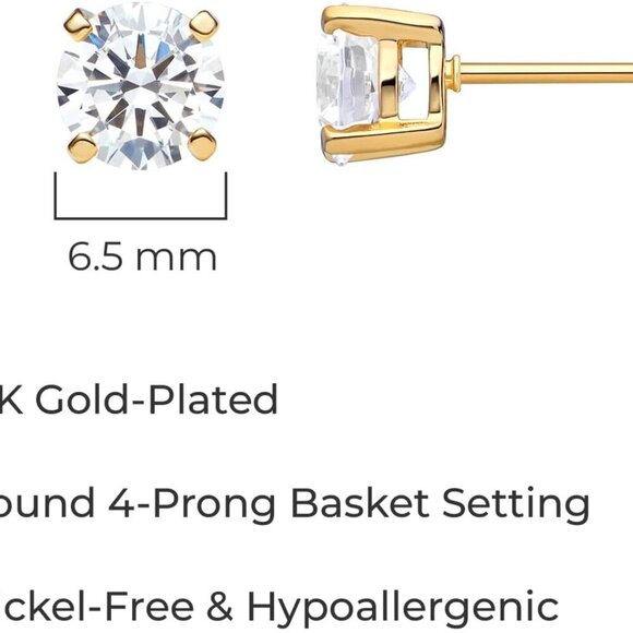 Plated Sterling Silver Cubic Zirconia Stud Earrings Round & Princess - Picture 4 of 6